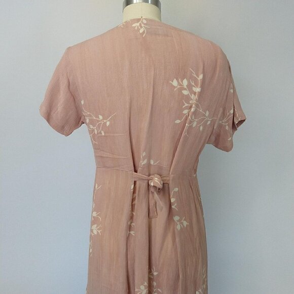 Orvis Grunge Pink Crinkle 100% Rayon Maxi Dress S Short Sleeve Floral Tie Back - Picture 7 of 9